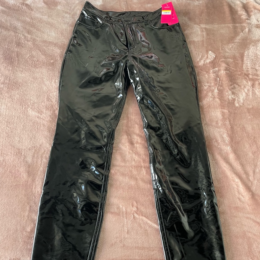 Faux Patent Leather Five Pocket Pant in Black